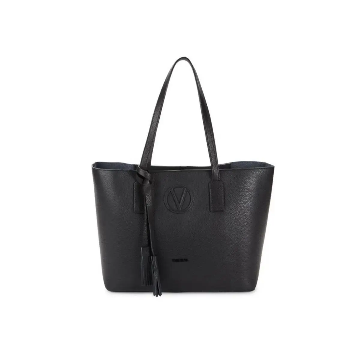 Valentino Mario Valentino Soho Black Textured Leather Tote Tassel Italy