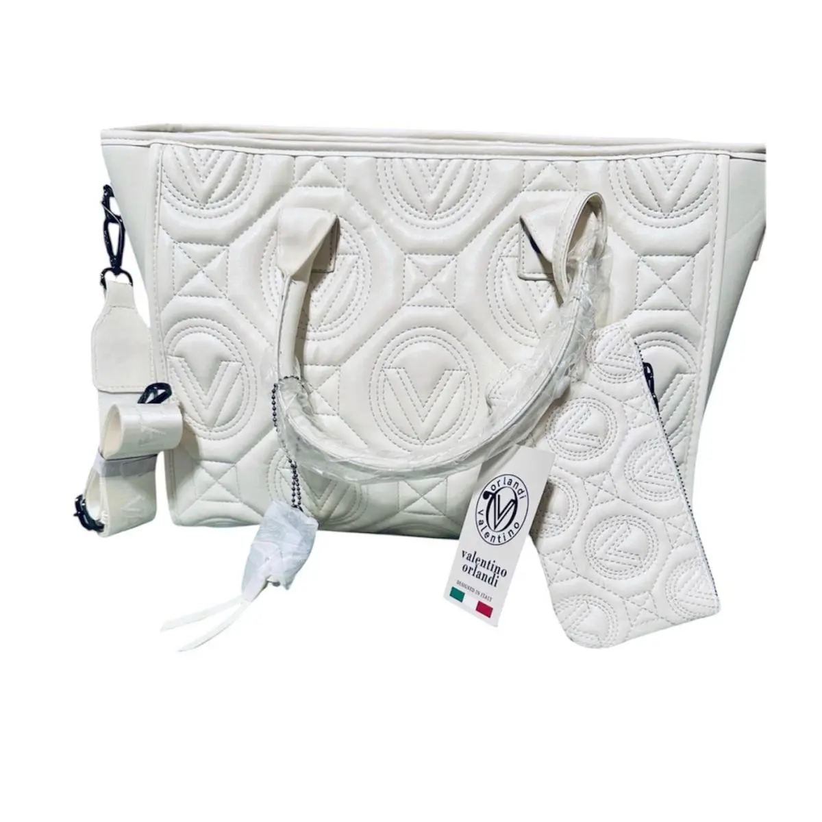 Valentino Orlandi Large Quilted Tote Bag and Wallet Set-cream Italy