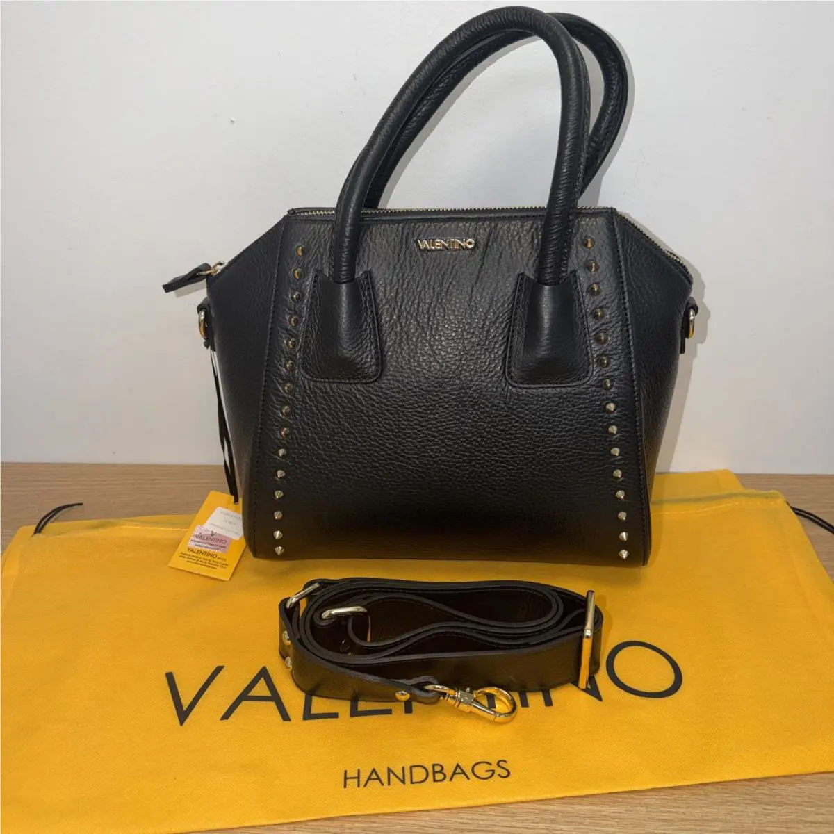 Valentino by Mario Valentino Minimi Preciosa Black Handbag W/SilveStud-Trim/$898