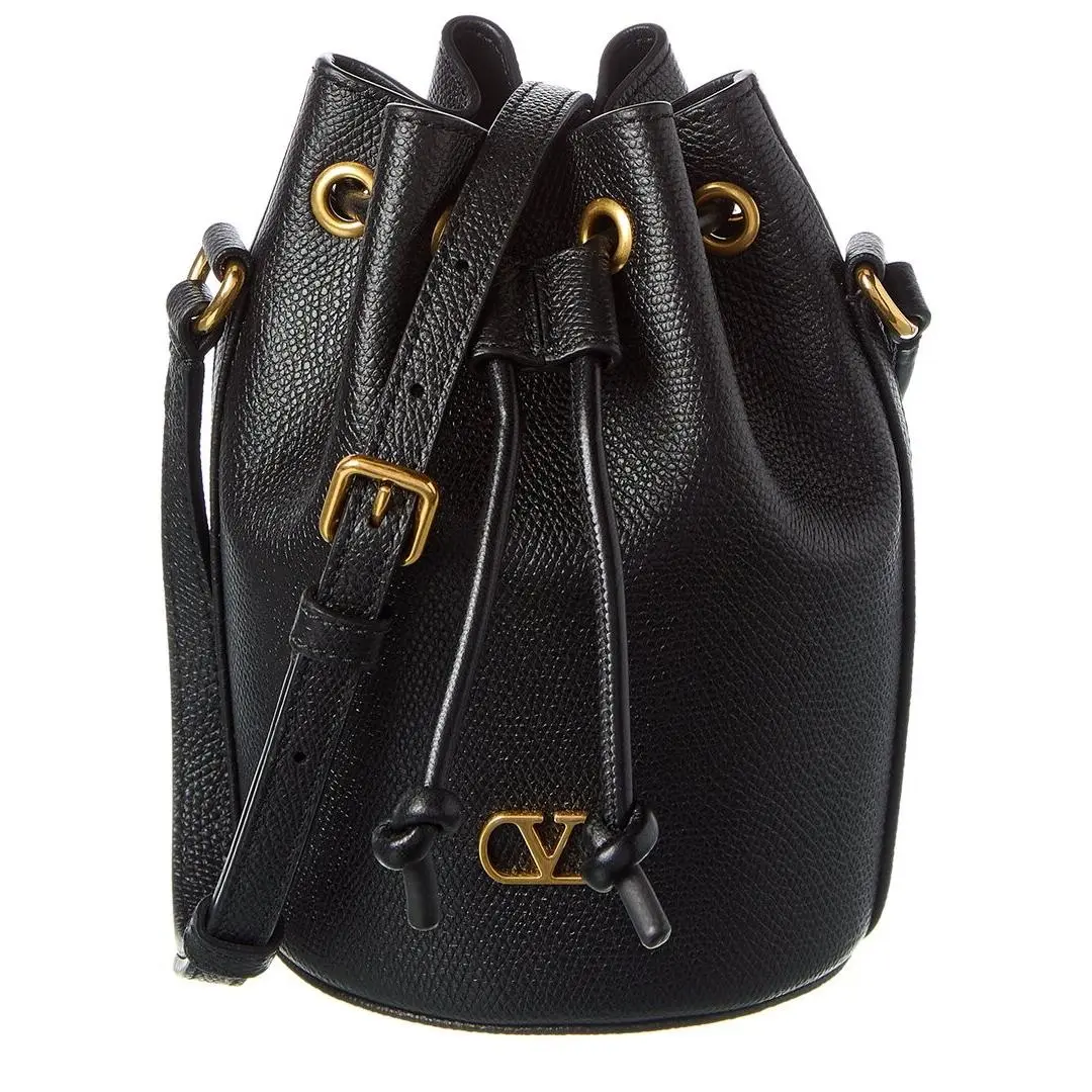Vlogo Grainy Leather Bucket Bag Women`s Black by Valentino