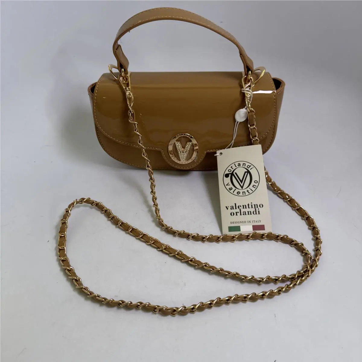 Valentino Orlandi Top Handle and Removable Straps Taupe Small Purse Bag