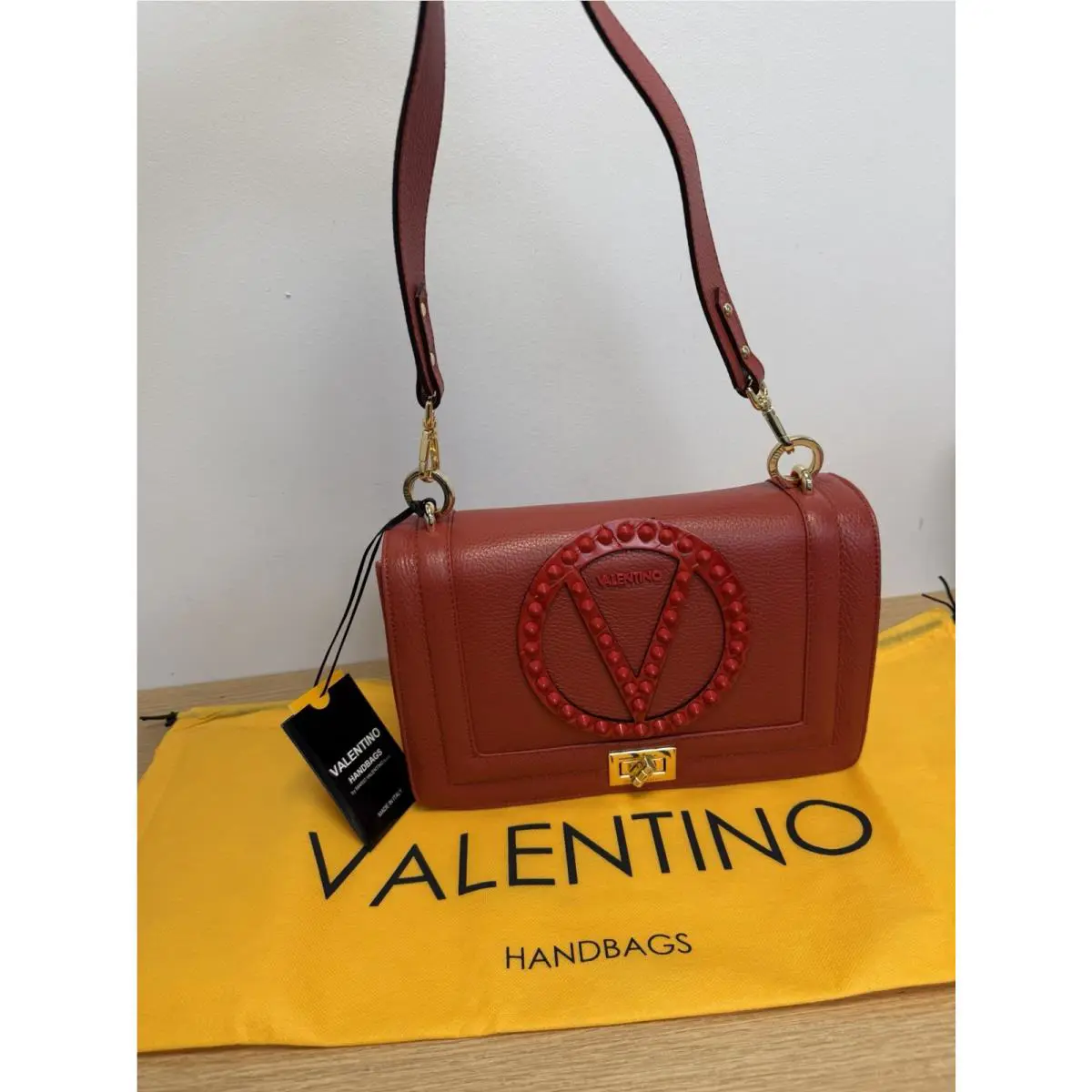 Valentino By Mario Studded Leather Bag Lipstick Red