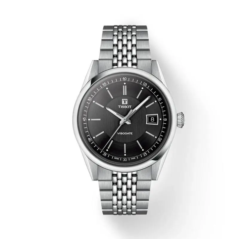 Visodate 39mm Black Dial Stainless Steel Watch T1574071105100 by Tissot