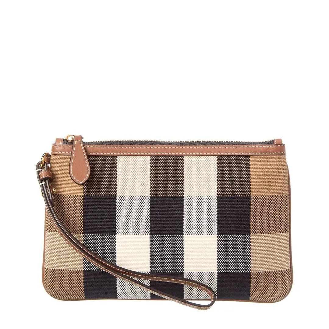 Burberry Check Canvas Leather Pouch Women`s