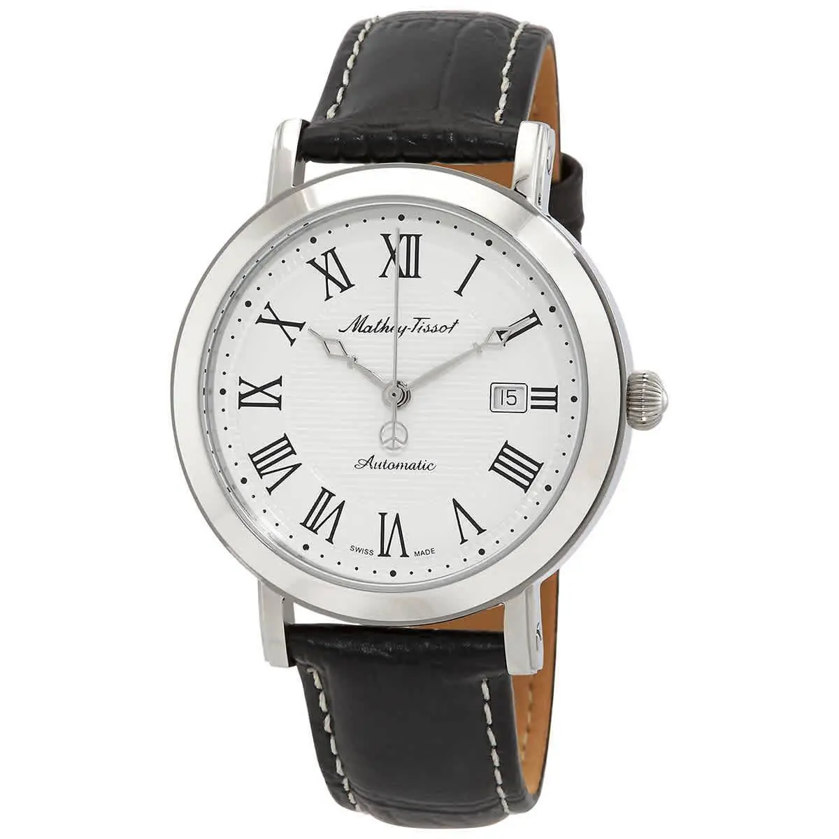 Mathey-tissot City Automatic White Dial Men`s Watch HB611251ATABR - Dial: White, Band: Black, Bezel: Silver-tone