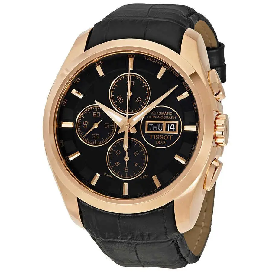 Tissot Couturier Automatic Men`s Watch T035.614.36.051.01 - Dial: Black, Band: Black, Bezel: Pink