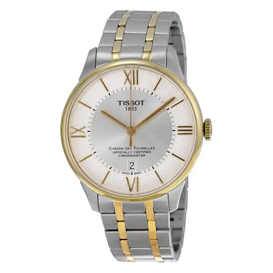 Tissot Chemin Des Tourelles Automatic Men`s Watch T099.408.22.038.00 - Dial: Silver, Band: Silver, Gold, Bezel: Gold