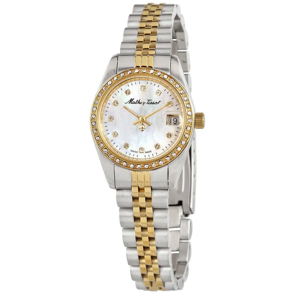 Mathey-tissot Mathy IV Quartz Ladies Watch D709BQI - Dial: Mother of Pearl, Band: Two-tone (Silver-tone and Yellow Gold-tone), Bezel: Silver-tone