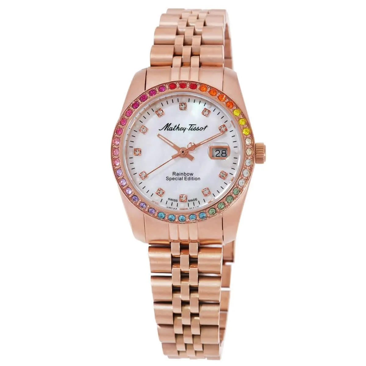 Mathey-tissot D809PQI Mathy Rainbow White Dial 32 mm Women`s Watch - Rose Gold-tone, Dial: White, Band: Rose Gold-tone