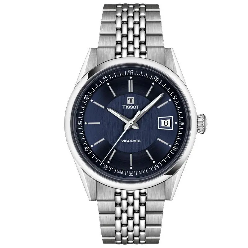 Tissot Visodate 39mm Blue Dial Men`s Watch T1574071104100 - Dial: Blue, Band: Silver, Bezel: Silver