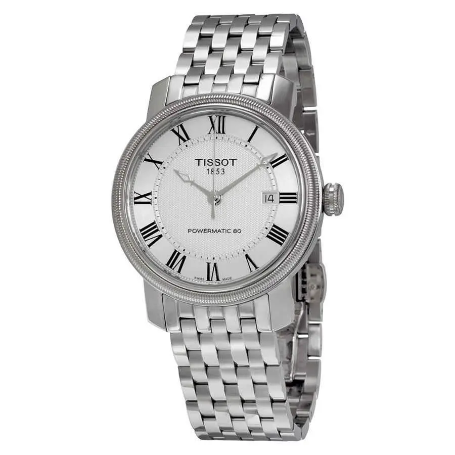 Tissot T-classic Bridgeport Powermatic 80 Automatic Men`s Watch T0974071103300 - Dial: Silver, Band: Gray, Bezel: Silver