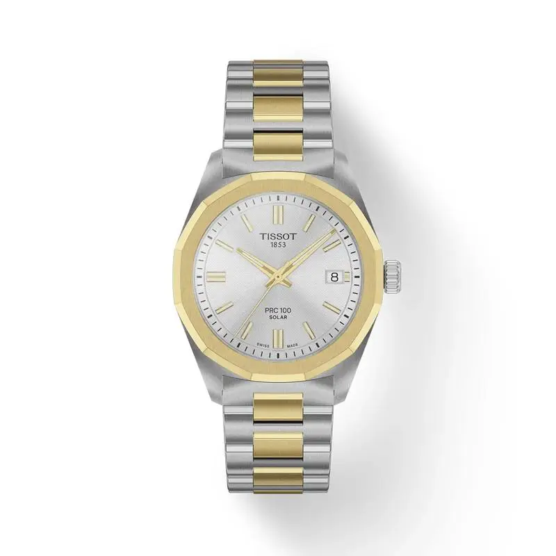 Tissot Prc 100 Solar 34mm Silver Dial Two Toned Watch T1518222203100