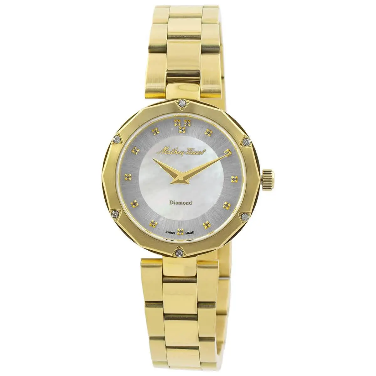 Mathey-tissot Molly Quartz Diamond Ladies Watch D1087PQYI - Dial: Mother of Pearl, Band: Yellow Gold-tone, Bezel: Yellow Gold-tone