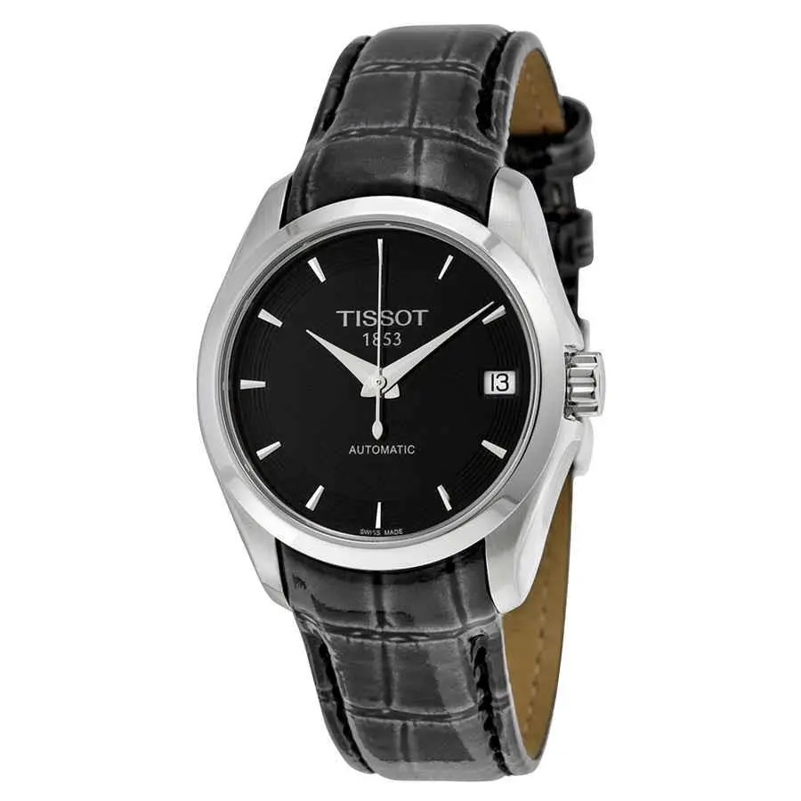 Tissot Couturier Automatic Black Dial Ladies Watch T0352071605100 - Dial: Black, Band: Black, Bezel: Silver
