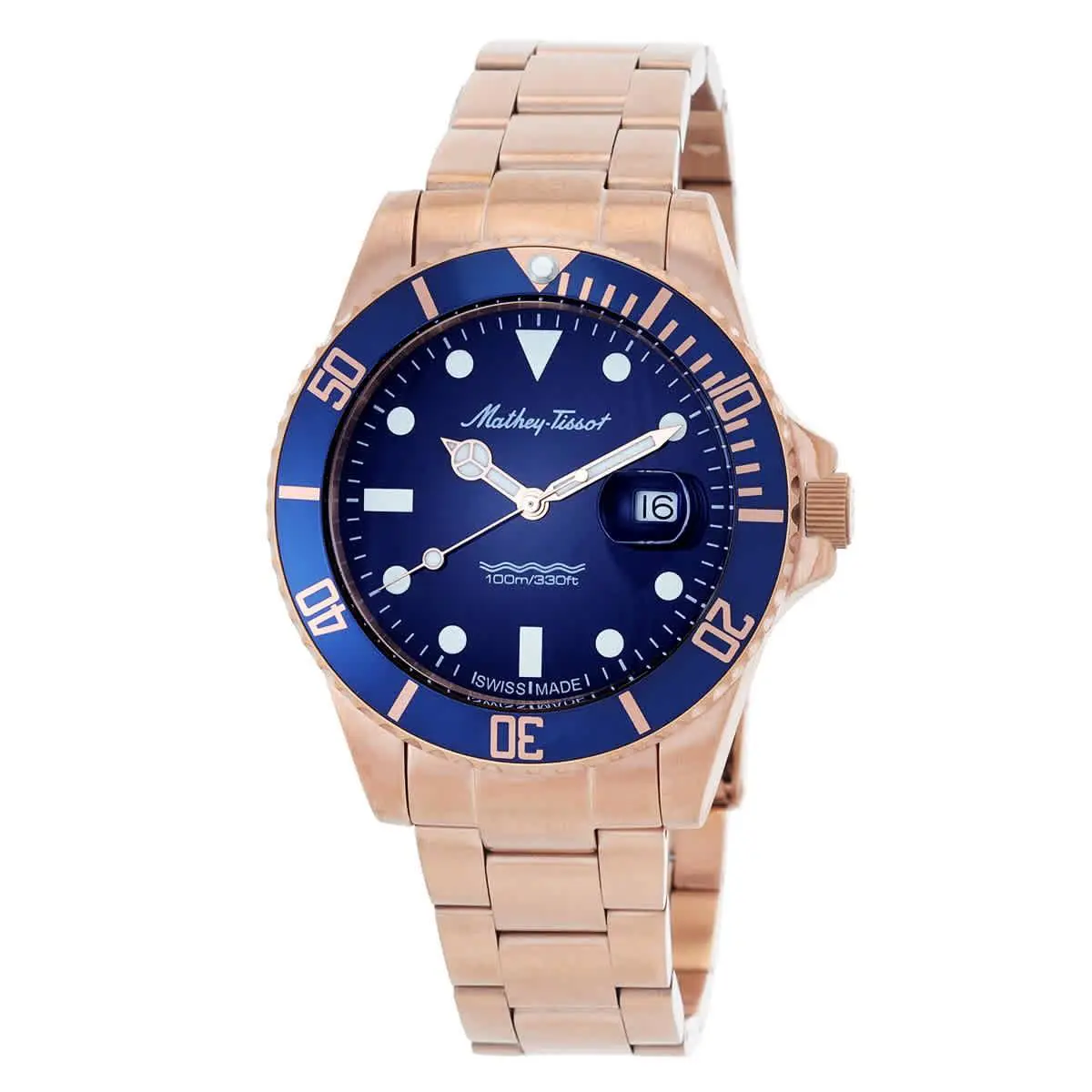 Mathey-tissot Mathy Vintage Quartz 42 mm LE Blue Dial Men`s Watch H908APRBU - Dial: Blue, Band: Rose Gold PVD, Bezel: Rose Gold PVD