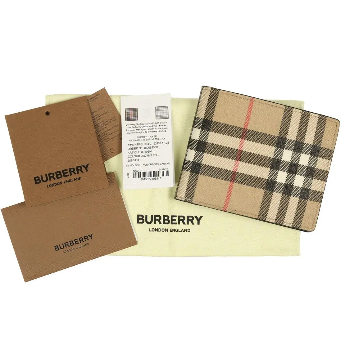Burberry Luxury Signature Check Print Leather Bi-fold Wallet