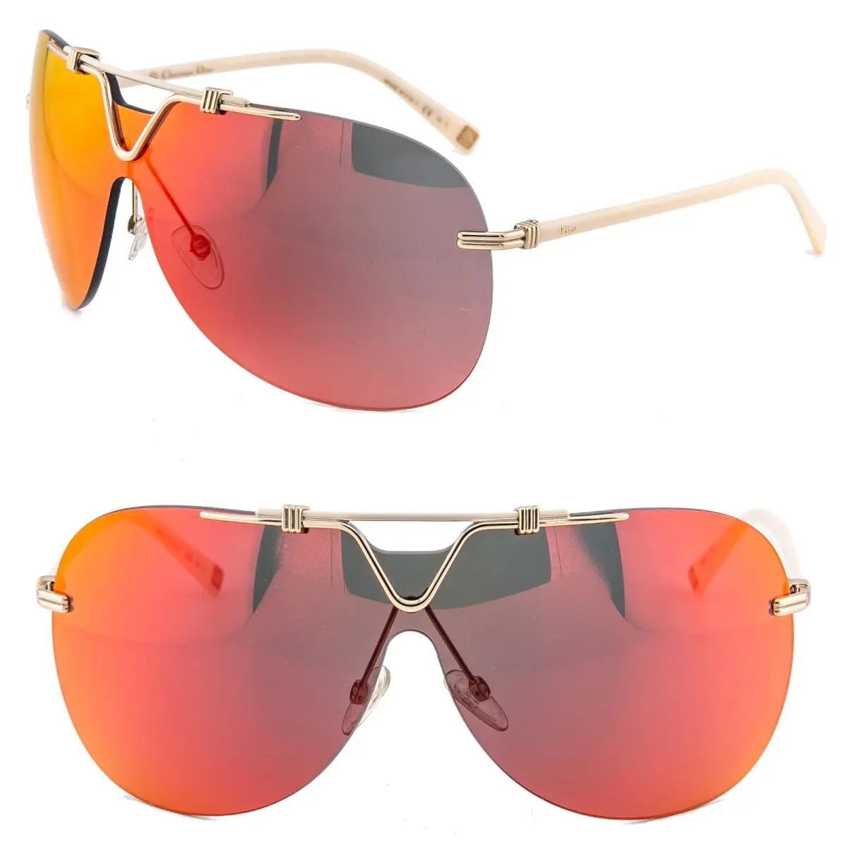 Christian  57TH Mask Wrap Shield Unisex Sunglasses Ivory Orange Mirrored by Dior