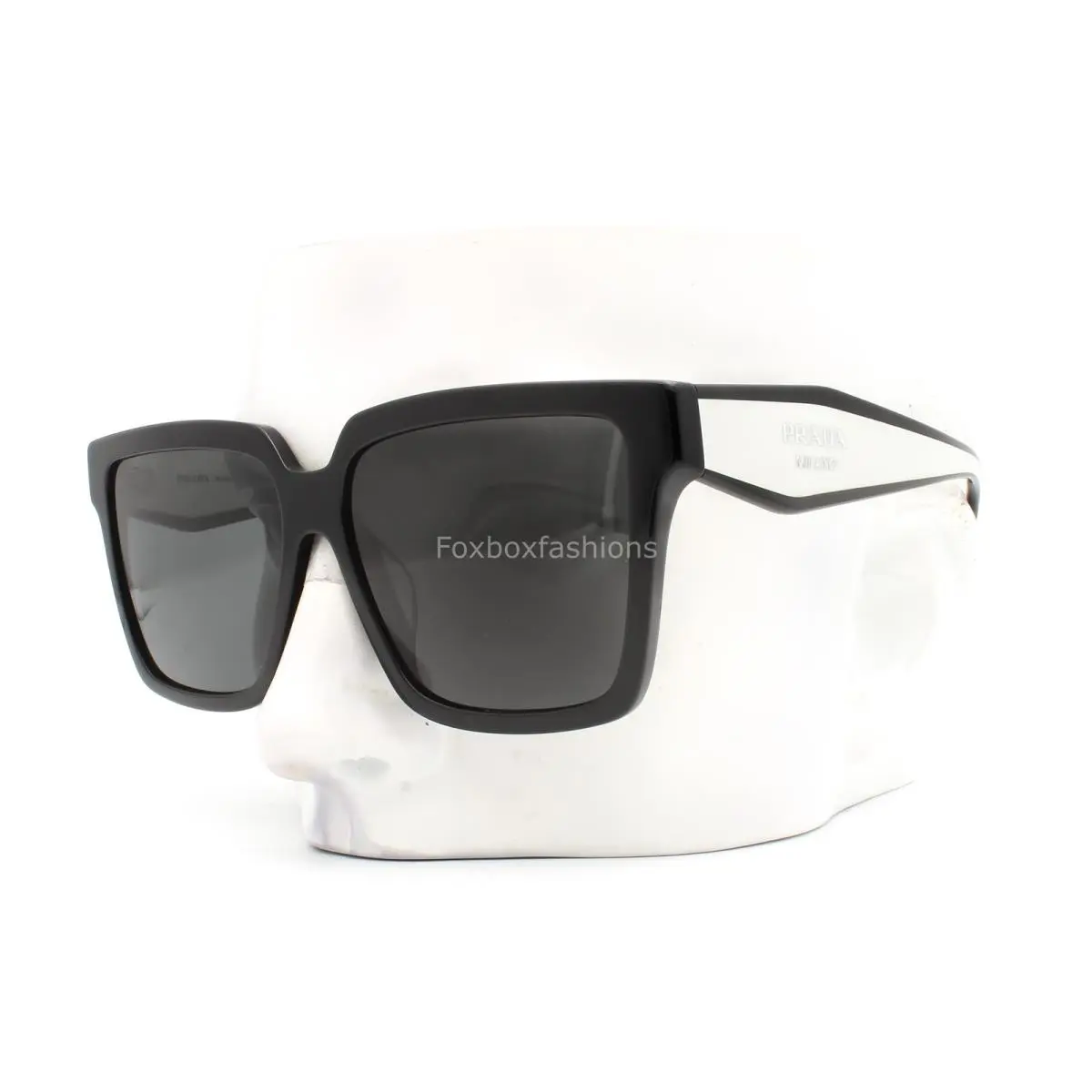 Prada Sunglasses Polished Black White Silver Logo Spr 24Z 1AB-5S0 with Case