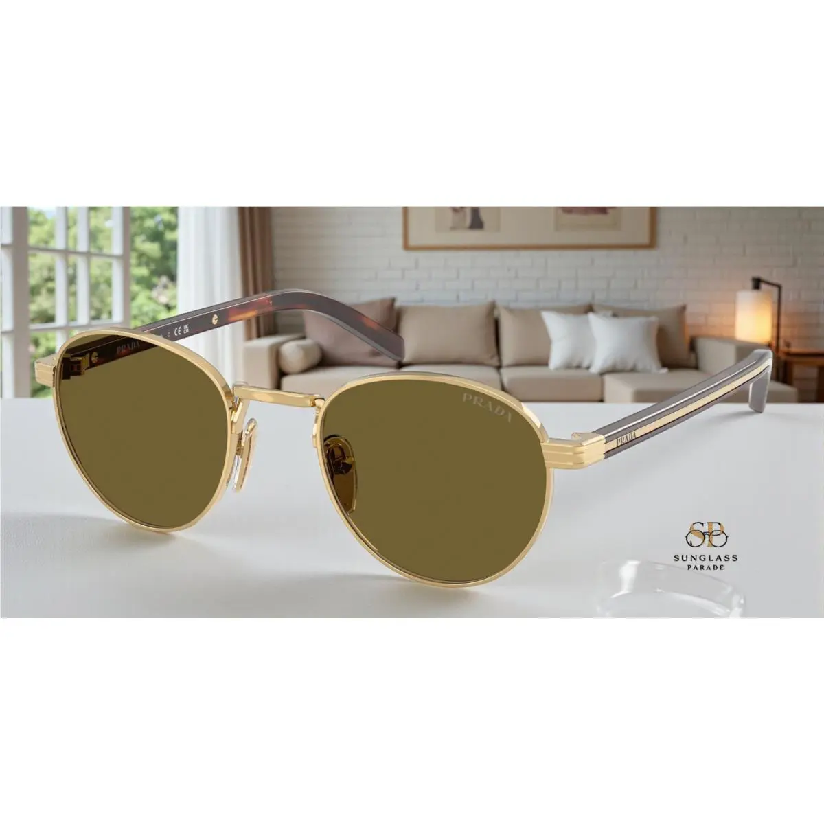 Prada PR B52S 5AK09Z Gold Dark Brown 49 mm Women`s Sunglasses