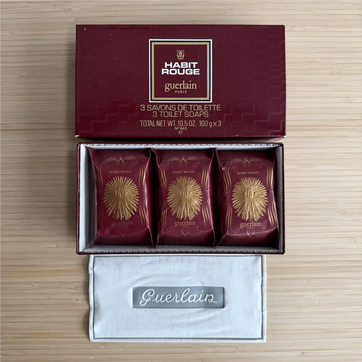 Vintage Habit Rouge by Guerlain Savon de Toilette Toilet Soap Box Set 100g X 3