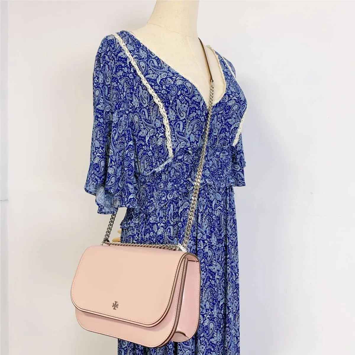 Tory Burch 149929 Emerson Top Handle Patent Leather Crossbody Bag IN Clay Pink