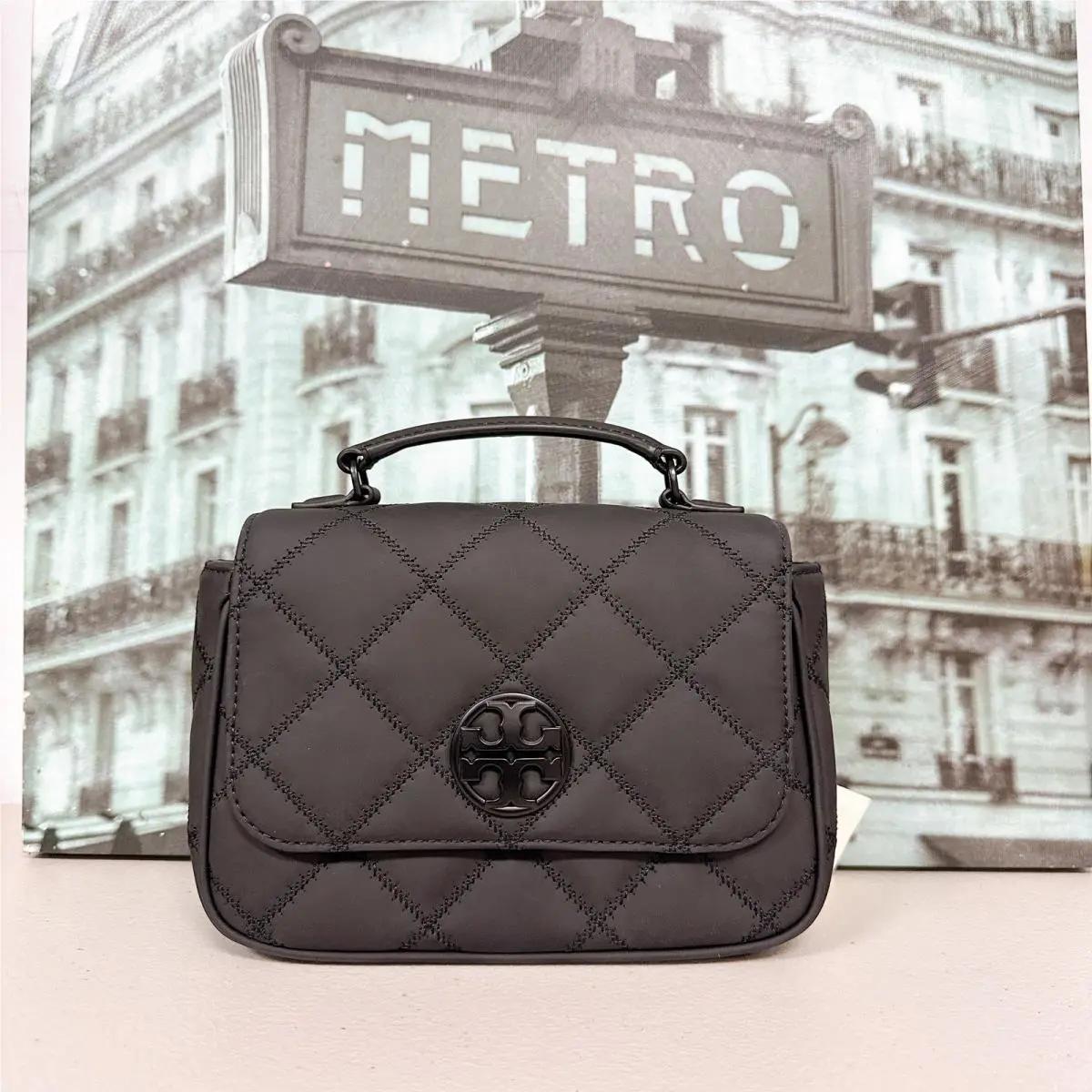 Tory Burch 87872 Willa Matte Mini Top Handle Bag Black