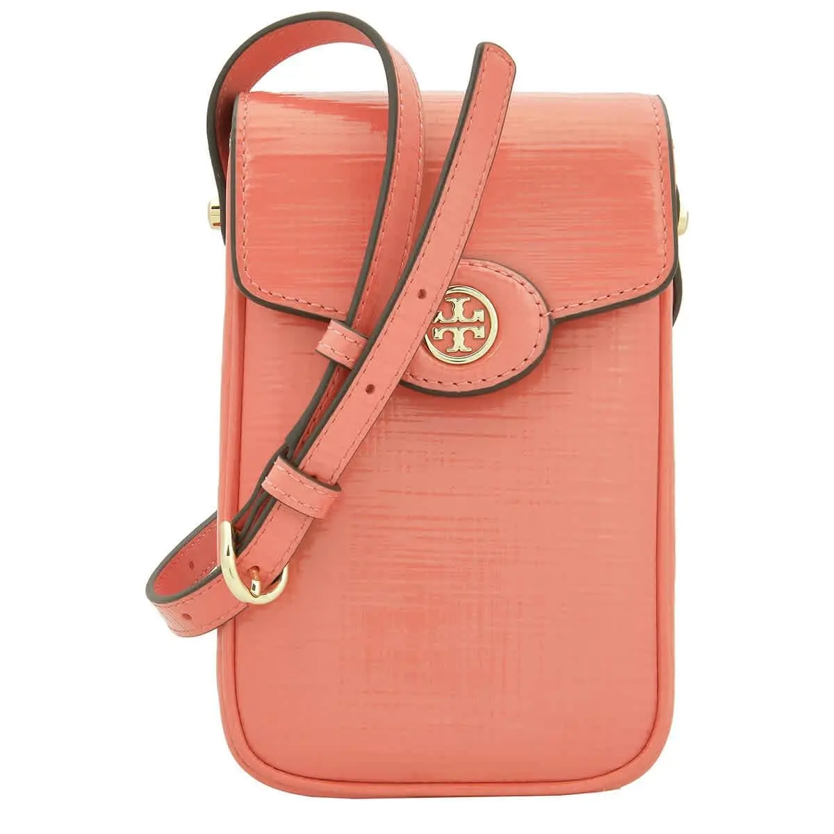 Tory Burch Embossed Leather Robinson Phone Crossbody Bag 158824-650 - Pink, Exterior: Coral Crush