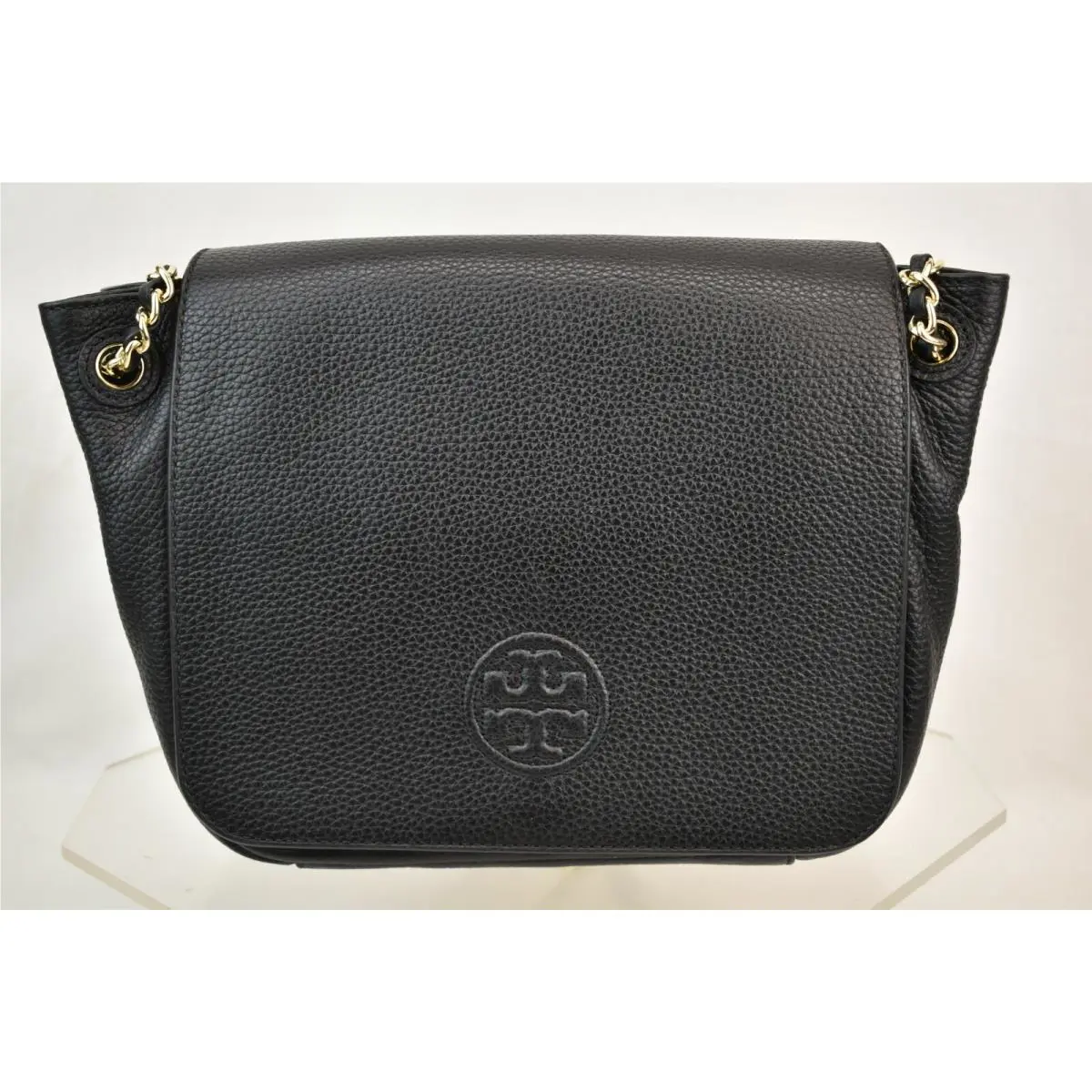 Tory Burch Black Bombe Leather Flap Reva Gold Chain Shoulder Bag