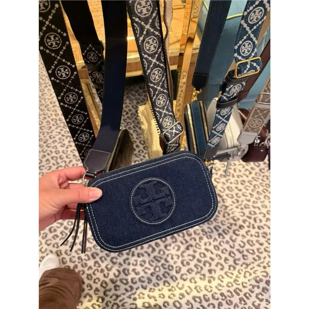 Tory Burch Mini Miller Denim Crossbody Bag In Royal Navy