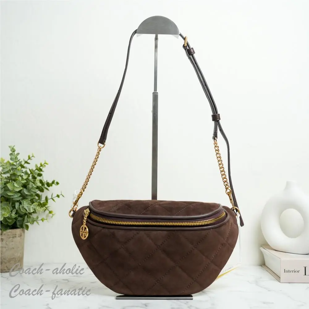 Tory Burch Willa Belt Bag Suede Leather Fanny Pack Crossbody in Dark Cocoa