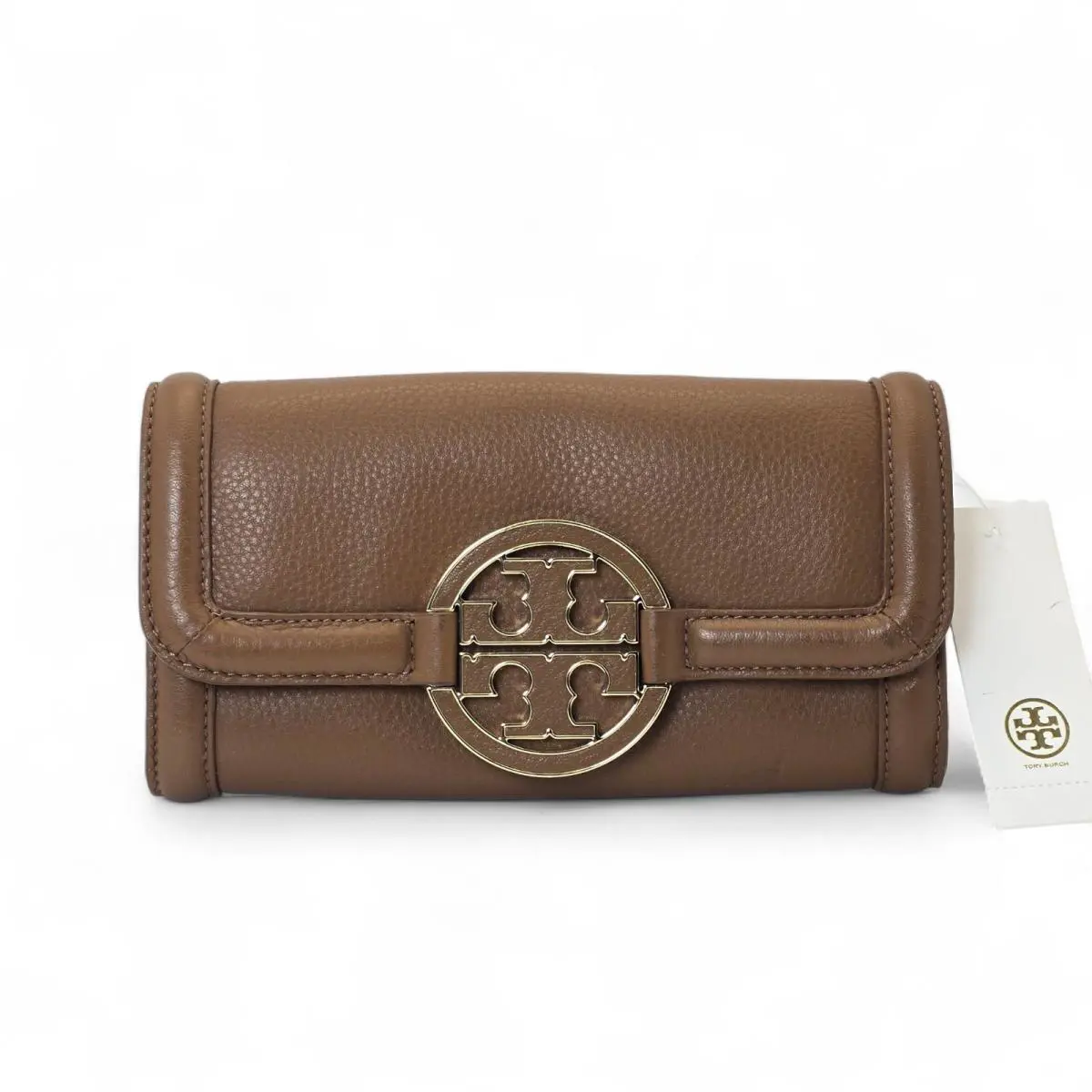 Tory Burch Amanda Wallet Royal Tan Leather Clutch Gold Logo