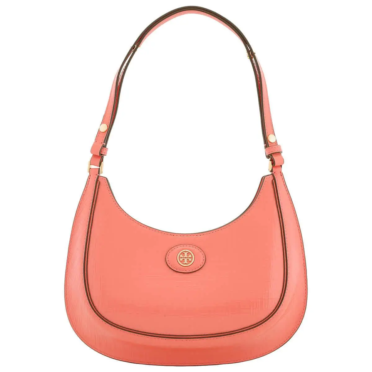 Tory Burch Coral Crush Robinson Embossed Leather Crescent Bag 158509-650 - Pink, Exterior: Coral Crush