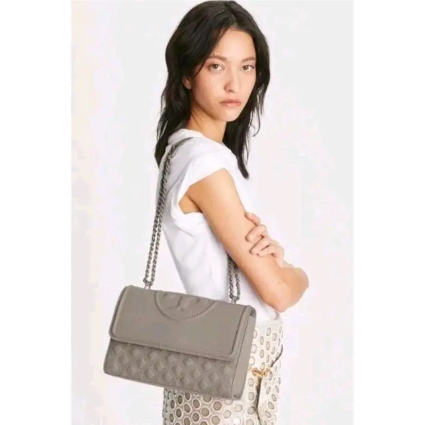 Tory Burch Fleming Convertible Shoulder Bag Gray Heron Matte