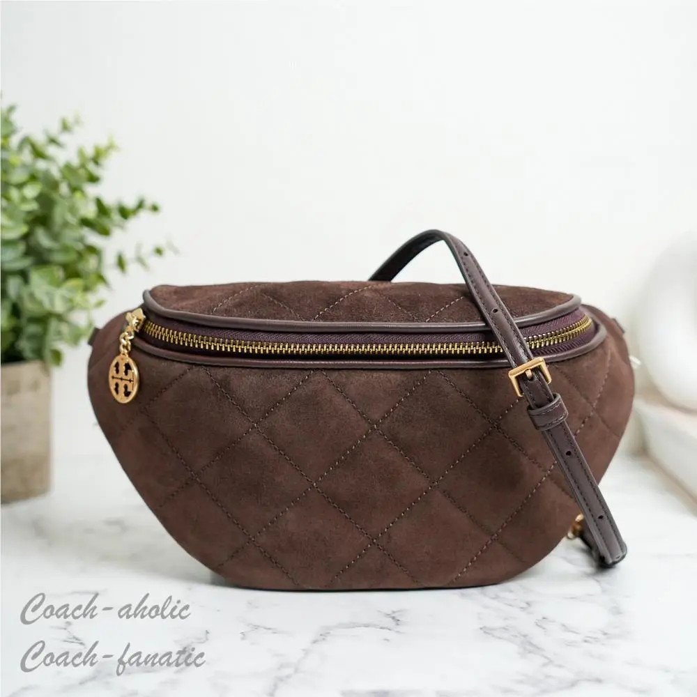 Tory Burch Willa Belt Bag Suede Leather Fanny Pack Crossbody in Dark Cocoa