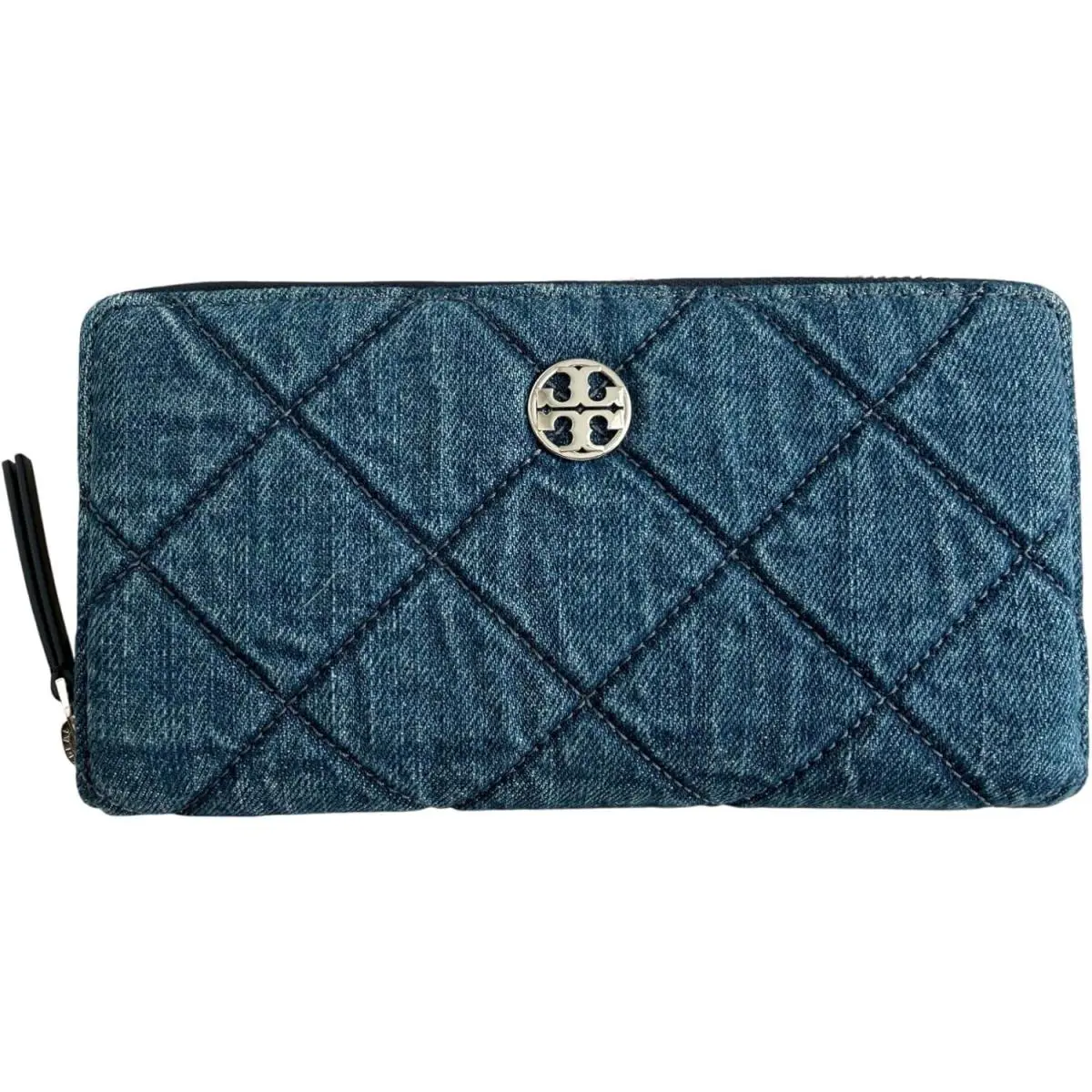 Tory Burch Denim Blue Willa Quilted Zip Around Continental Wallet Bag TB-147