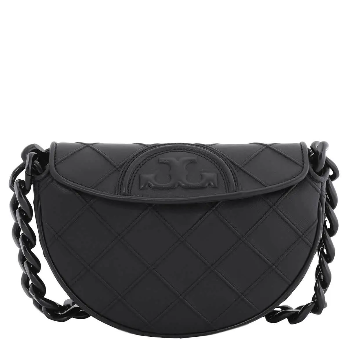 Tory Burch Black Leather Fleming Soft Mini Crescent Bag 162265-001 - Black, Exterior: Black