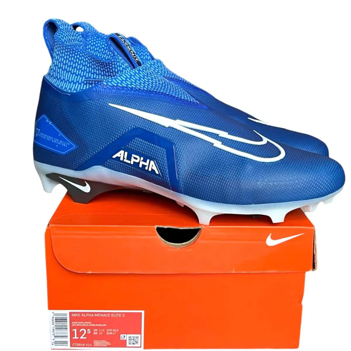 Nike Alpha Menace Elite 3 Size 12.5 Football Cleats Royal Blue CT6648-414 Nby - Blue