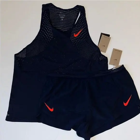 Nike Adv Running Singlet Shorts Mens XL 2 pc Set Blue Orange FN4231-451