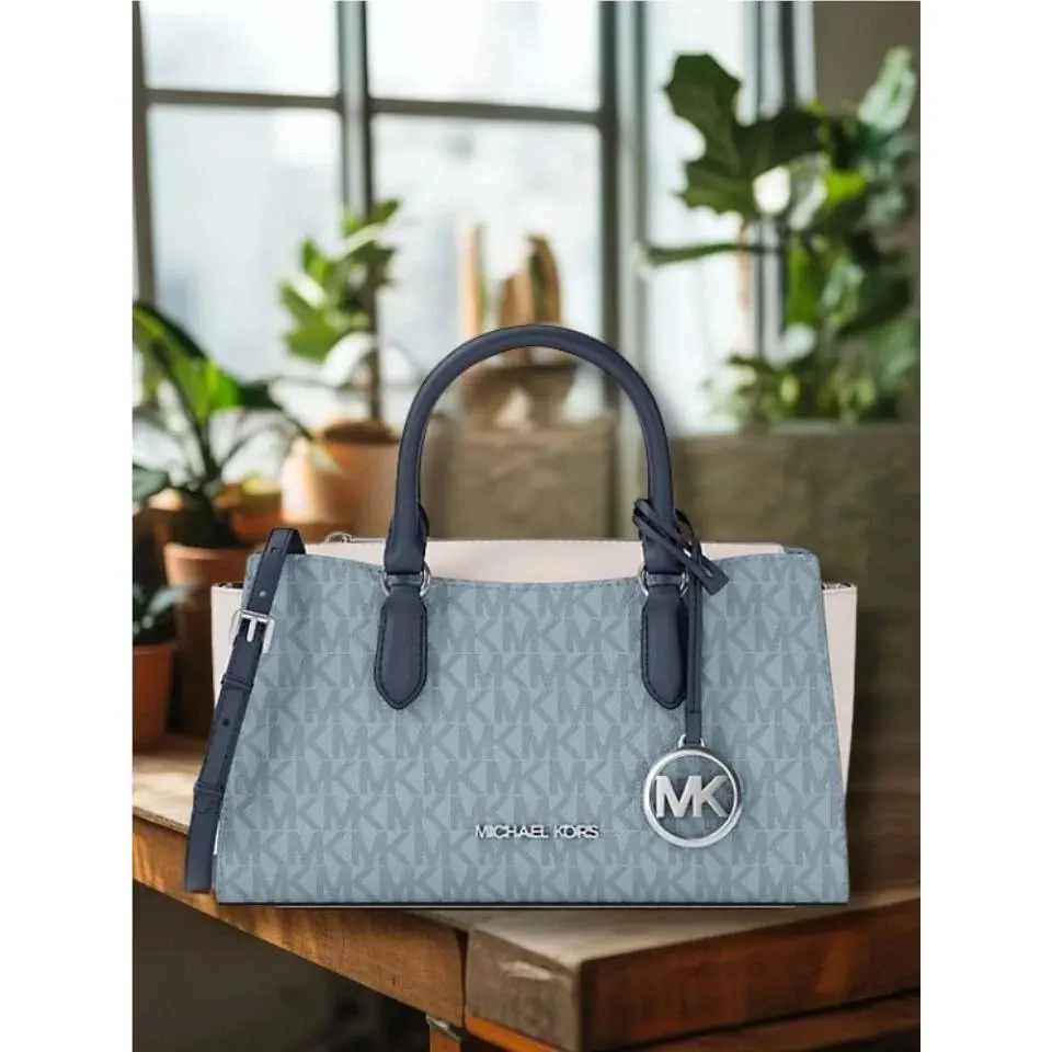 Arden Women Small Color-block Logo Top Zip Messenger Bag Handbag MK PALE OCEAN MULTI by Michael Kors