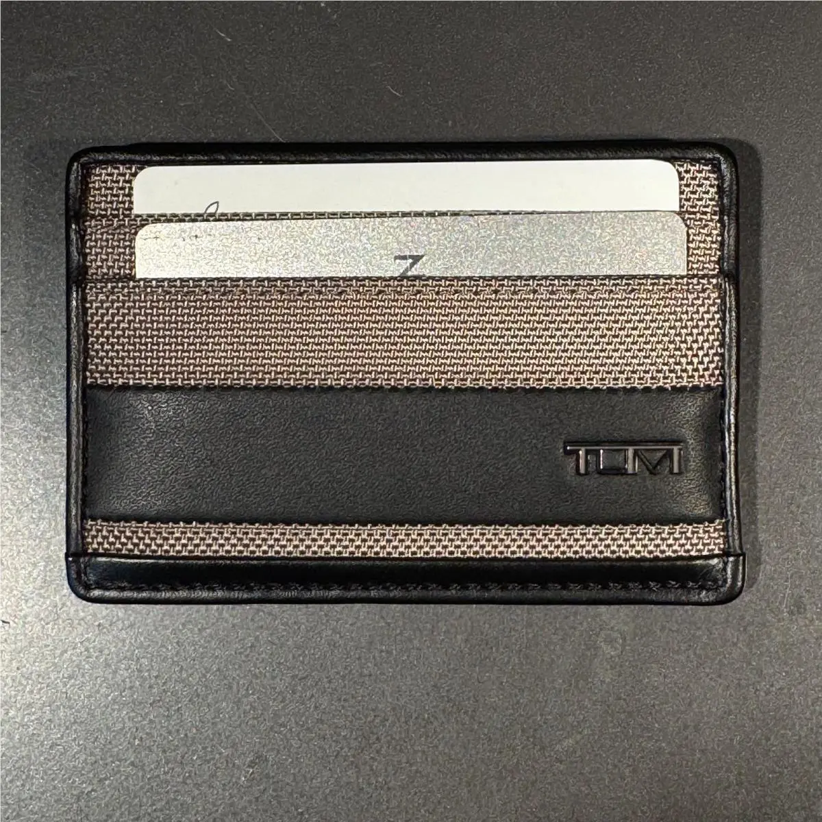 Tumi Slim Card Case Wallet with Logo in Ballistic Nylon Grey Alloy