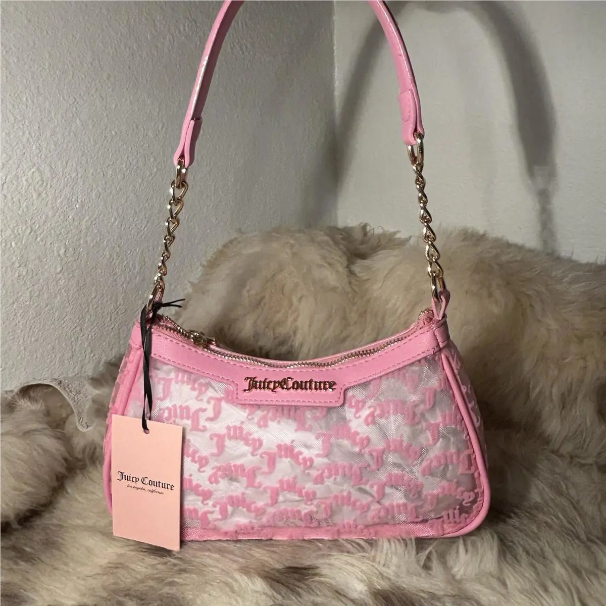 Juicy Couture Transparently Juicy Clear Shoulder Bag - Cherry Blossom Mesh