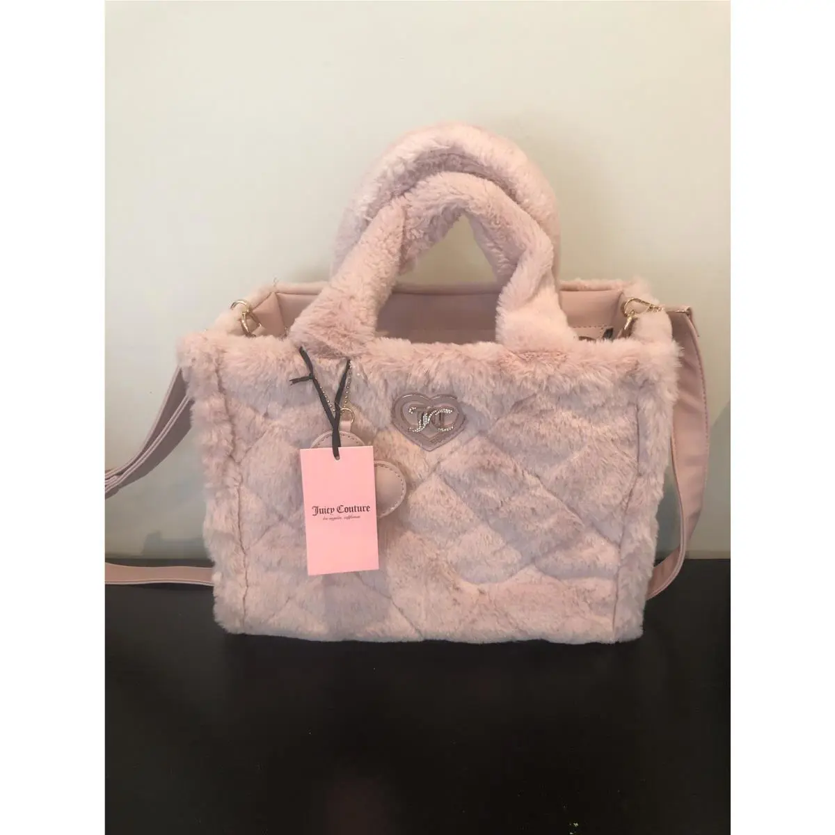 Juicy Couture Bag Dusty Blush Fur Large Tote Bag w/ Crossbody Strap