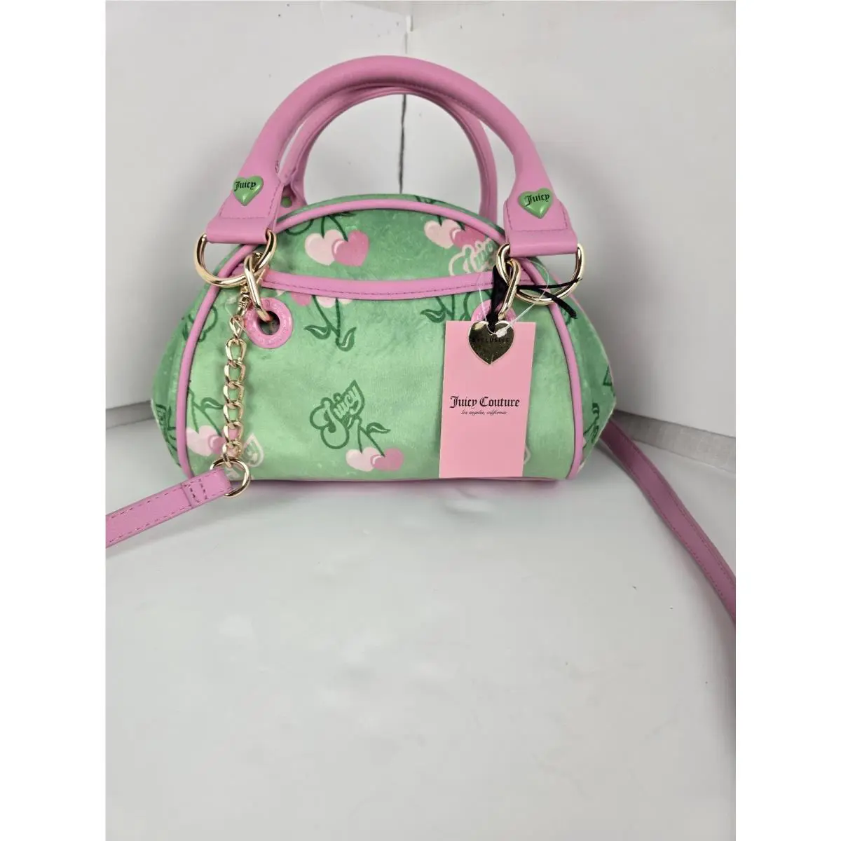 Juicy Couture Pink Y2k Handbag Lime Velour Dome Satchel Crown Embroidered