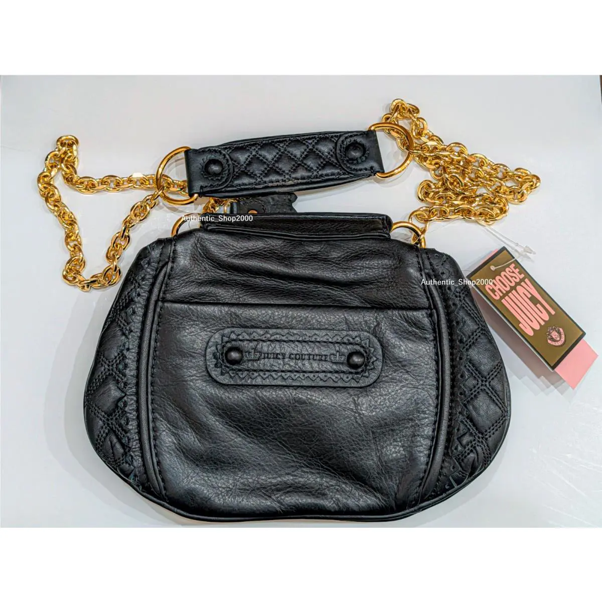 Juicy Couture Crown Black Quilted Leather Vintage Crossbody Bag