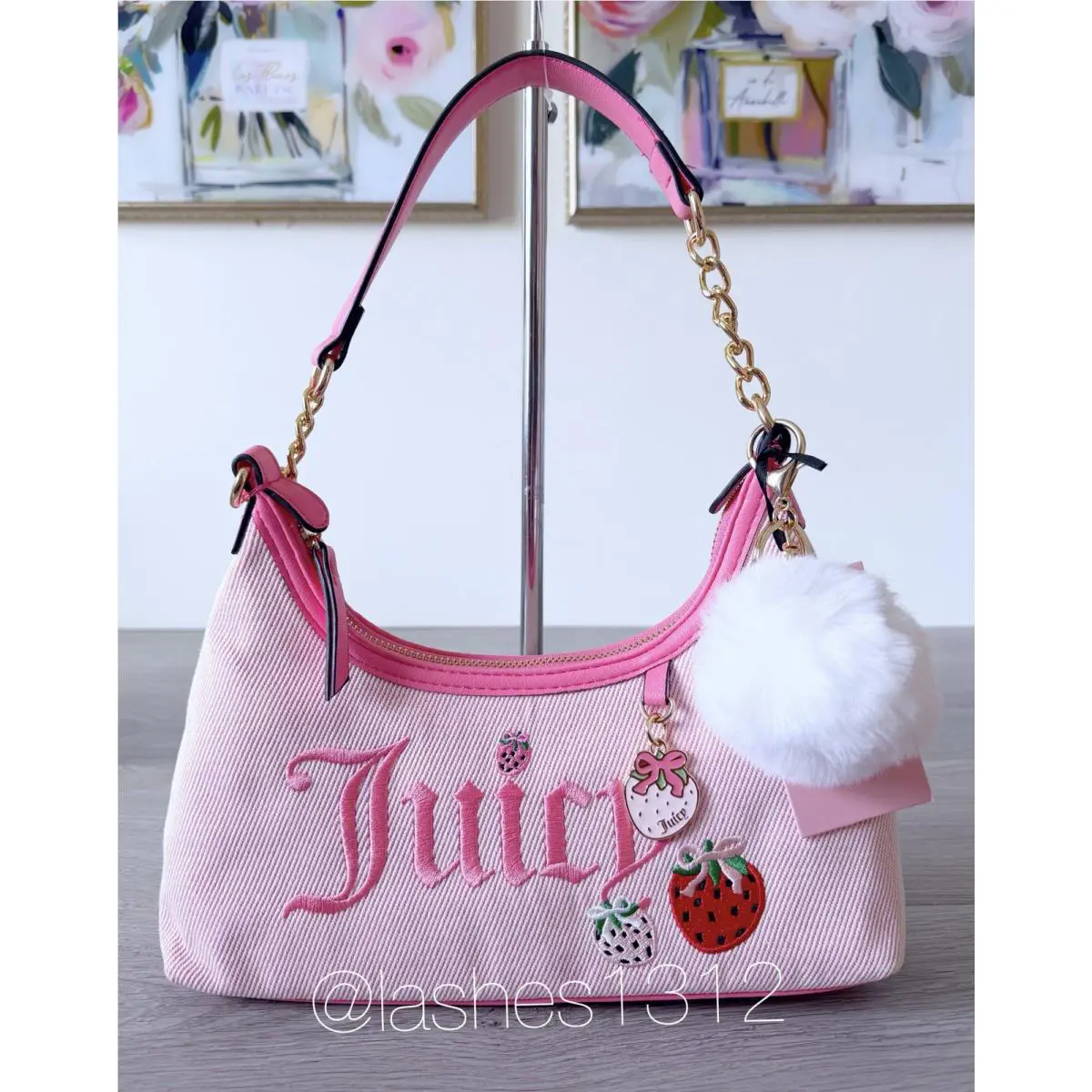 Juicy Couture Purse Berry Sweet Hobo Shoulder Bag - Pink Strawberry