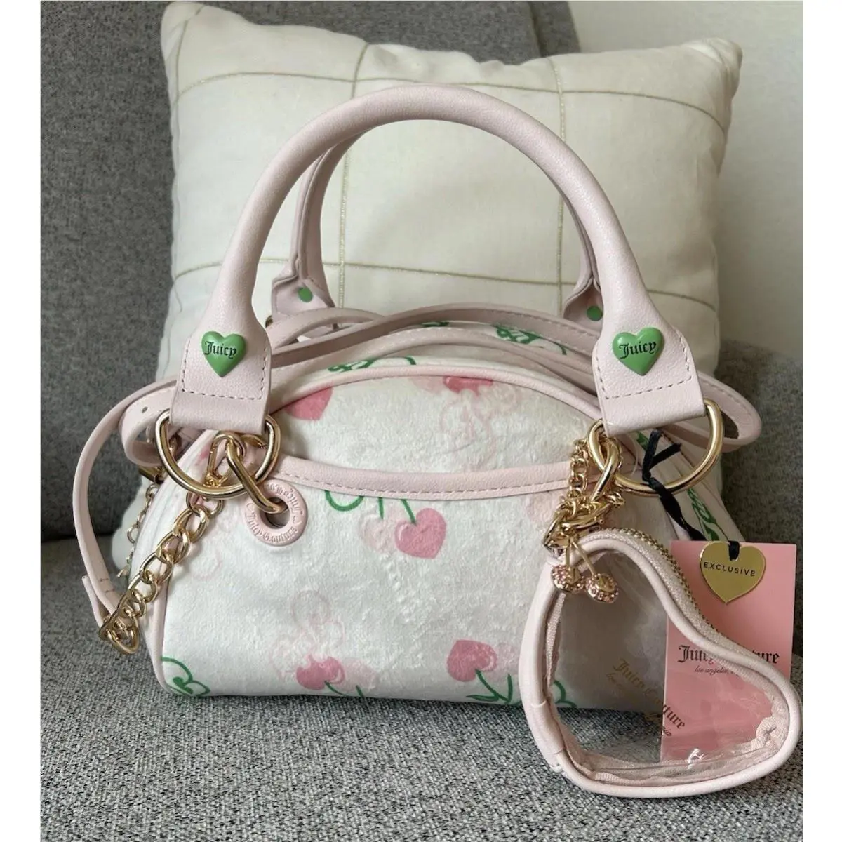 Juicy Couture Retro Cherry Satchel Crossbody Bag Retro Pink Multi Heart Coin Bag
