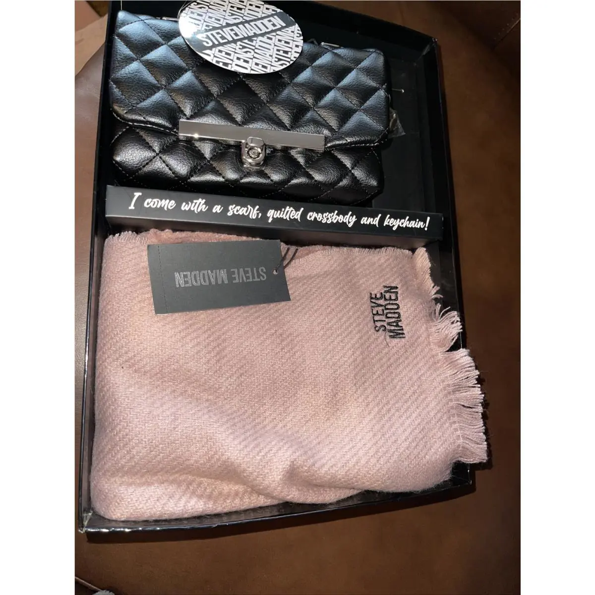 Steve Madden Crossbody Bag Satchel Card Holder Key Chain Case Gift Set Pink