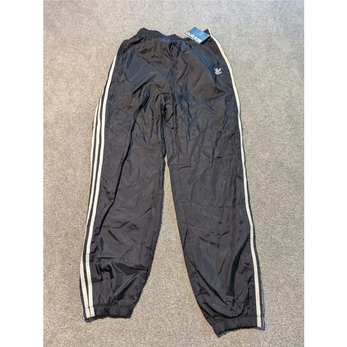 Vintage Adidas Track Pants Mens Medium Black Fleece Lined Wind Striped 90s