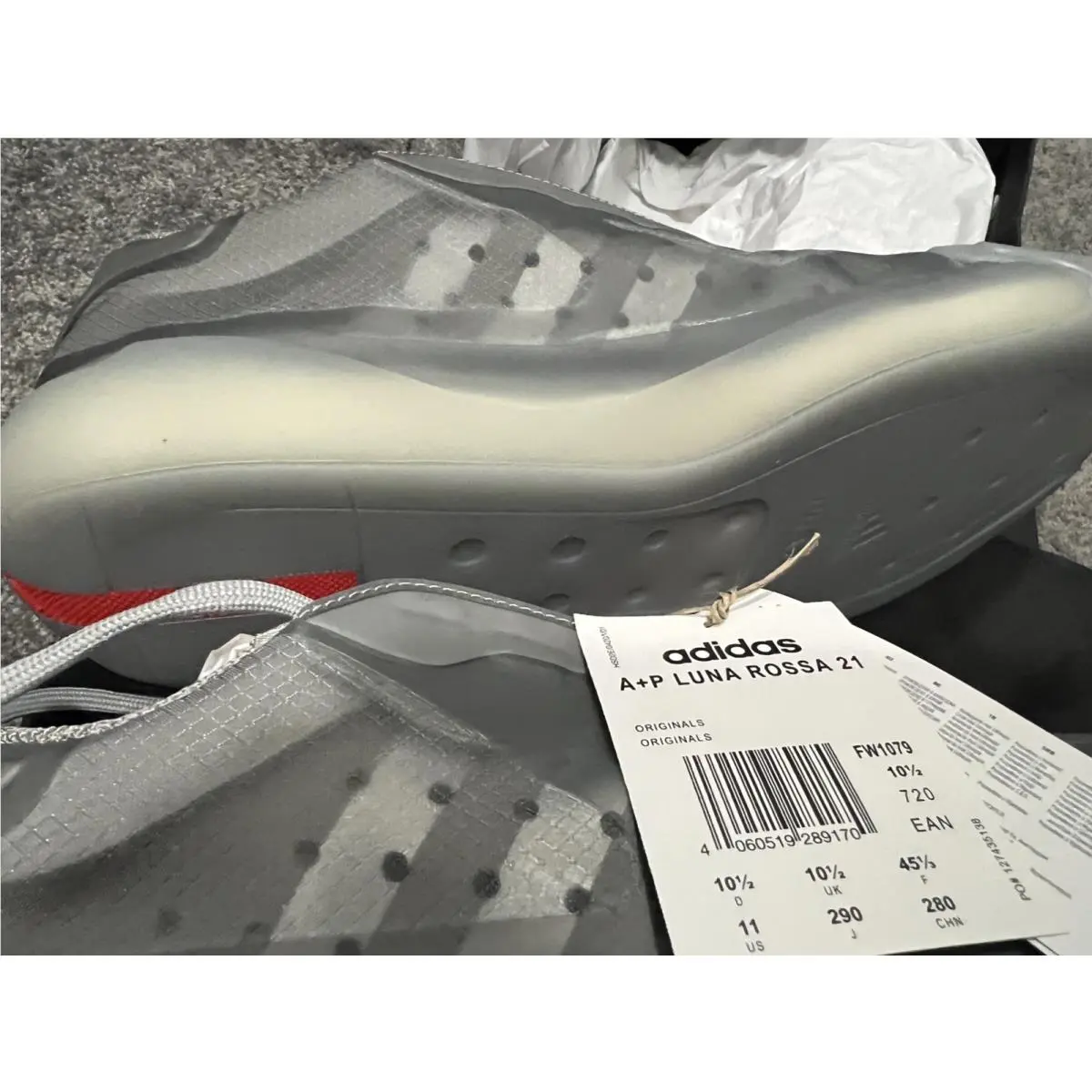 Prada A+p Luna Rossa 21 FW1079 Gray Matte Silver Sneaker Size 11 by Adidas