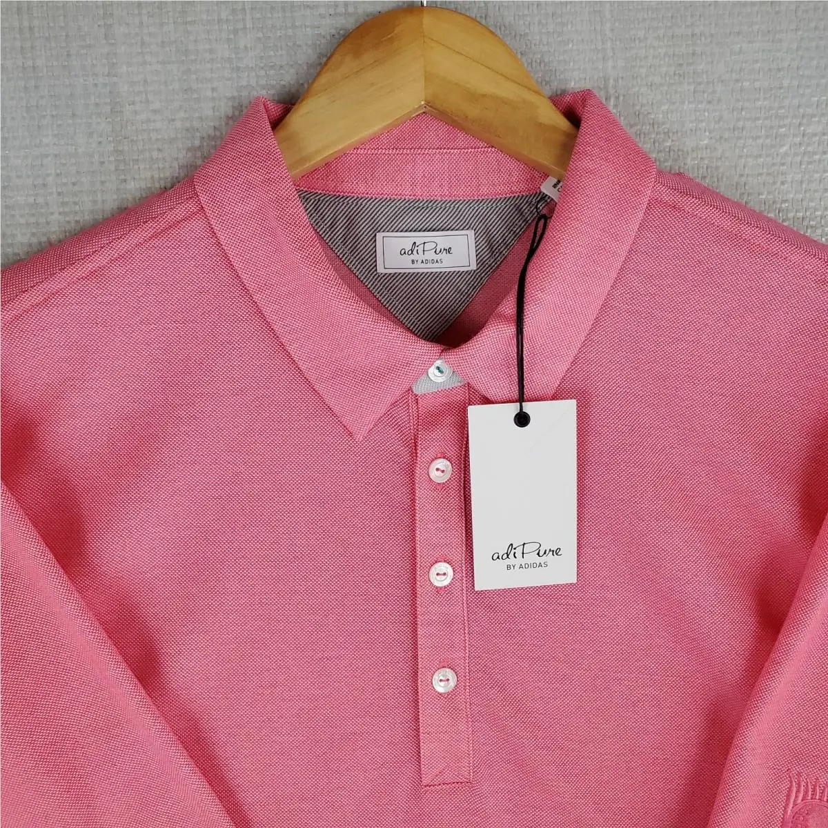 Adidas Adipure Size Large Wool/polyester Mens Pink Polo Shirt Golf